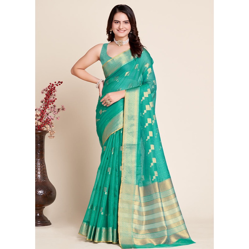 Sea Green Dupion Silk Saree With Blouse Piece - JD986586153