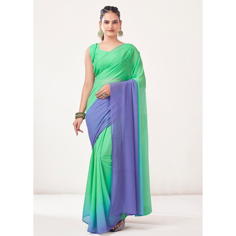 Sea Green Georgette Saree With Blouse Piece - JD986586147