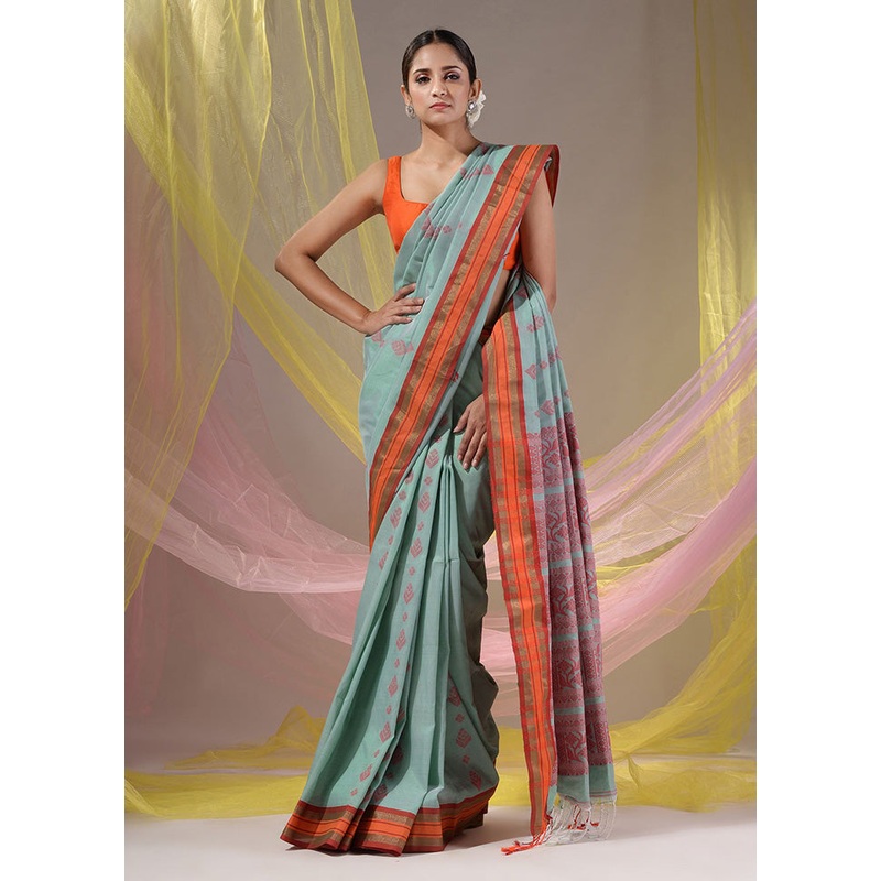 Sea Green Spun Silk Saree With Blouse Piece - JD986586120