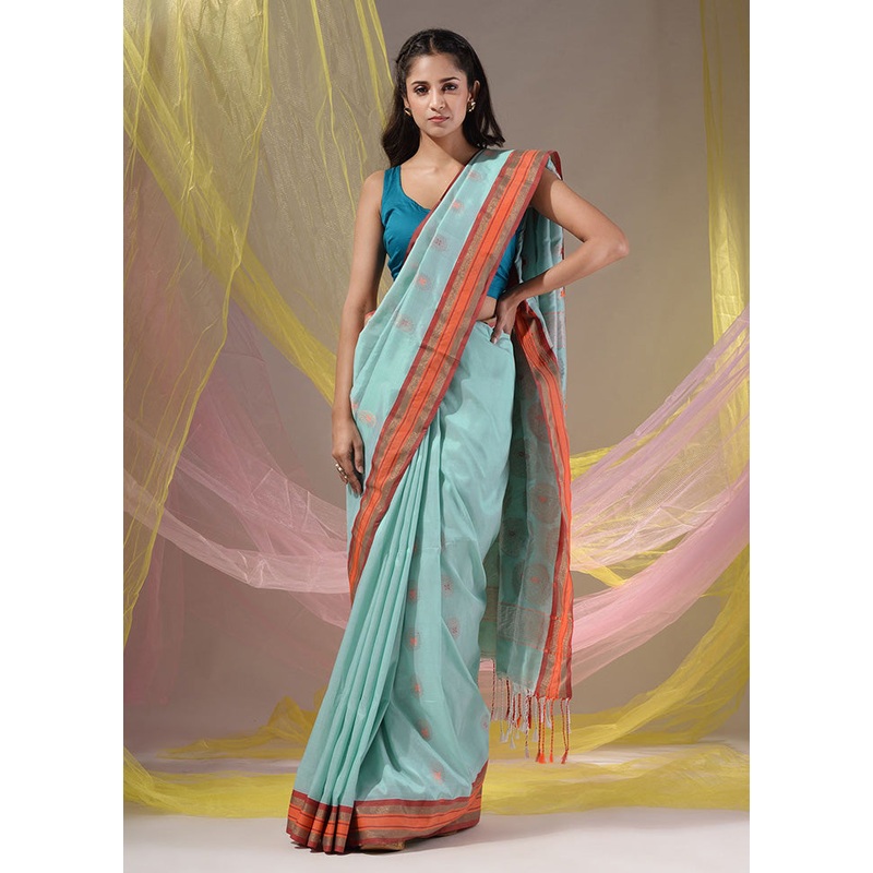 Sea Green Spun Silk Saree With Blouse Piece - JD986586122