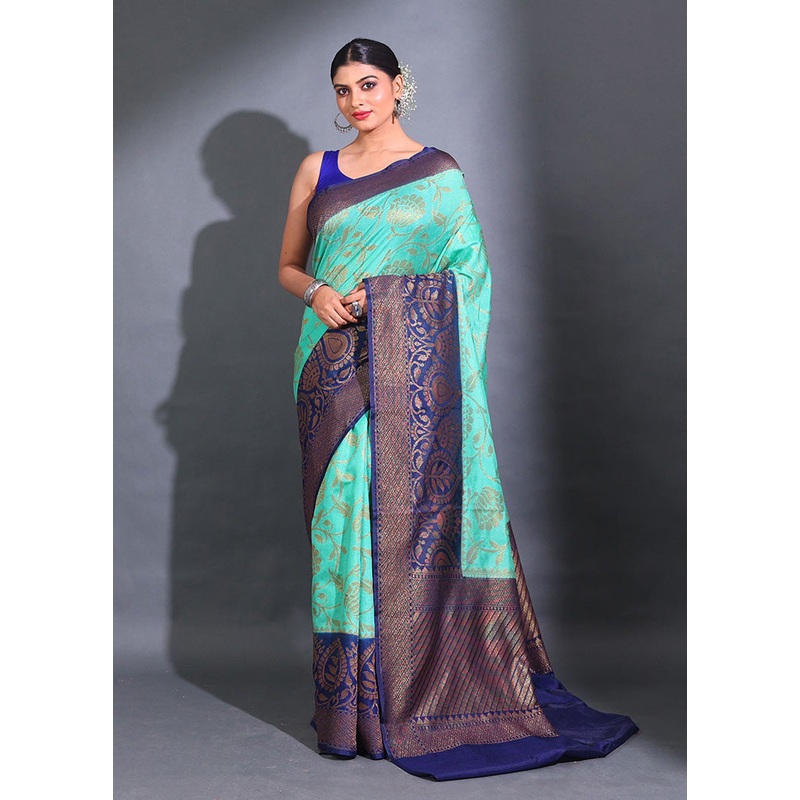 Sea Green Spun Silk Saree With Blouse Piece - JD986586123
