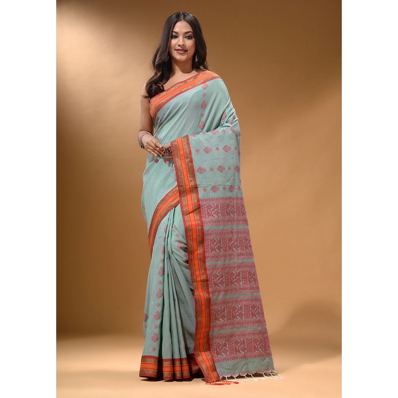 Sea Green Spun Silk Saree With Blouse Piece - JD986586124