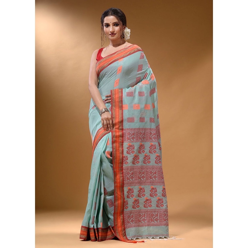 Sea Green Spun Silk Saree With Blouse Piece - JD986586125