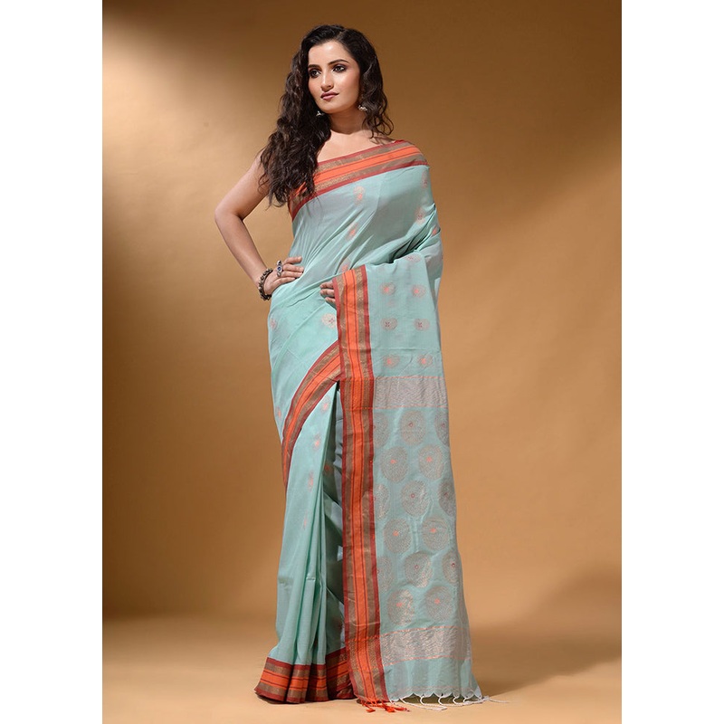 Sea Green Spun Silk Saree With Blouse Piece - JD986586126