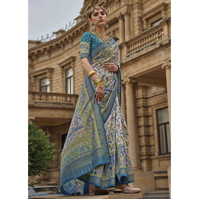 Sky Blue Dupion Silk Saree With Blouse Piece - JD986586105