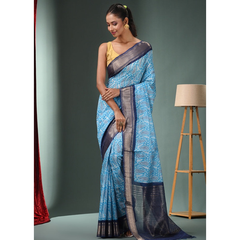 Sky Blue Dupion Silk Saree With Blouse Piece - JD986586110