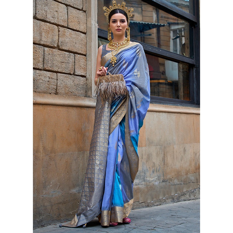 Sky Blue Dupion Silk Saree With Blouse Piece - JD986586112