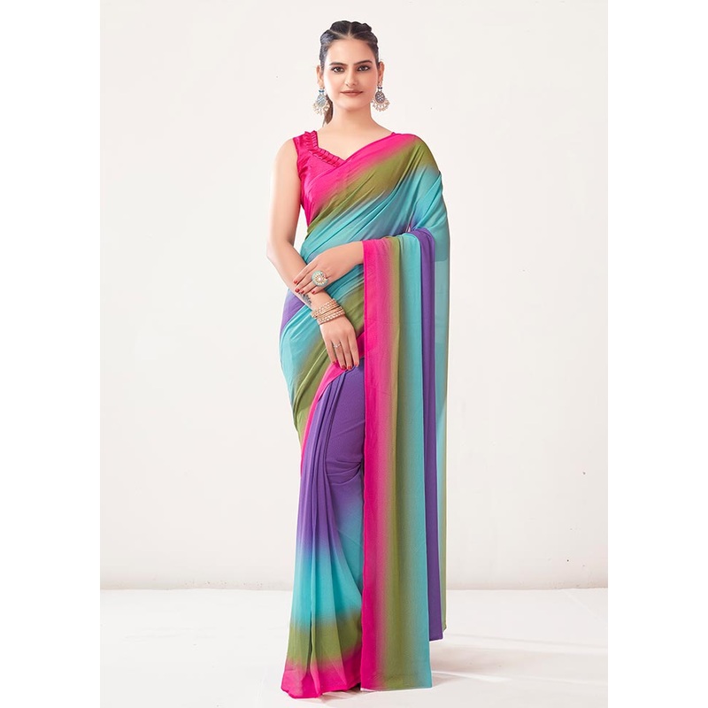 Sky Blue Georgette Saree With Blouse Piece - JD986586095