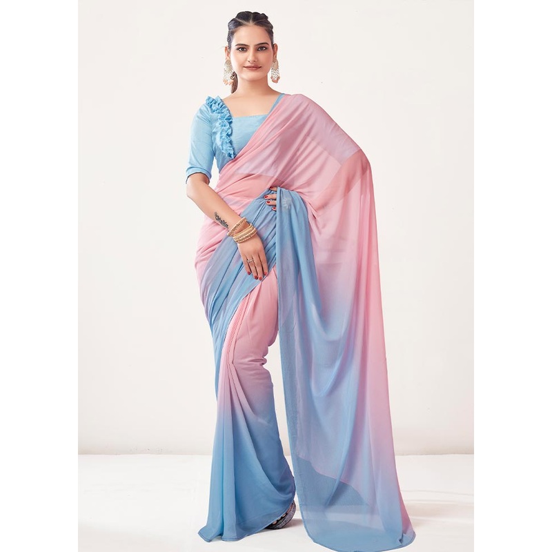 Sky Blue Georgette Saree With Blouse Piece - JD986586096