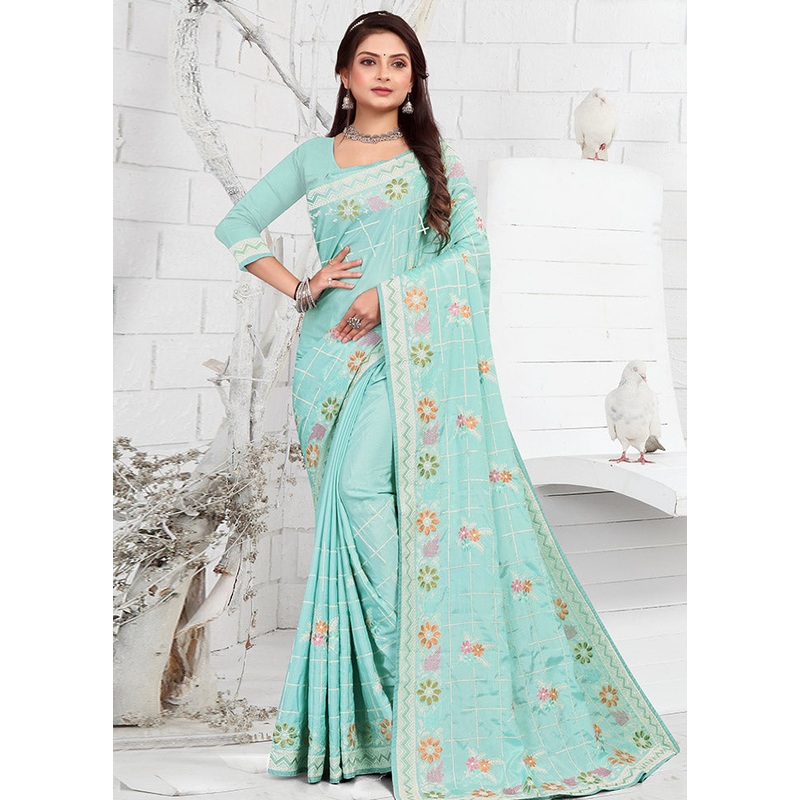 Sky Blue Georgette Saree With Blouse Piece - JD986586100