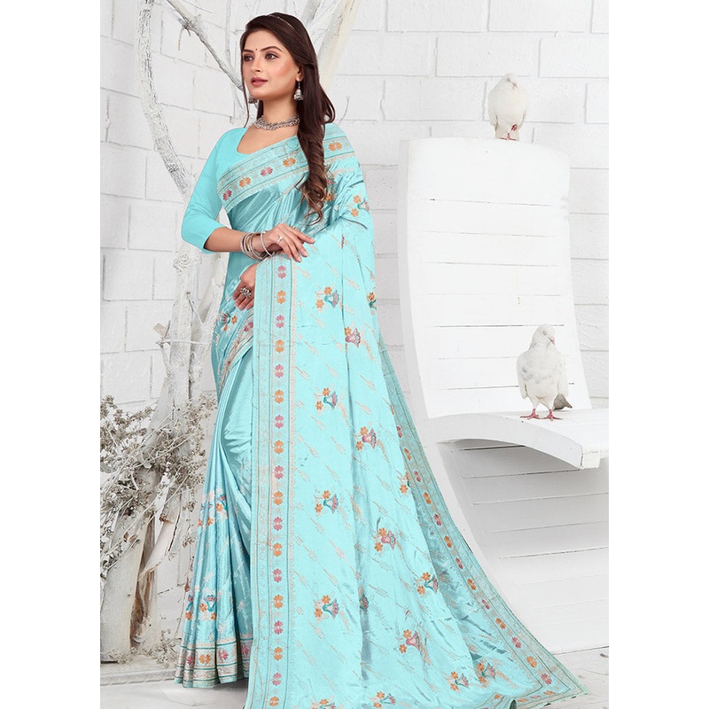 Sky Blue Georgette Saree With Blouse Piece - JD986586101