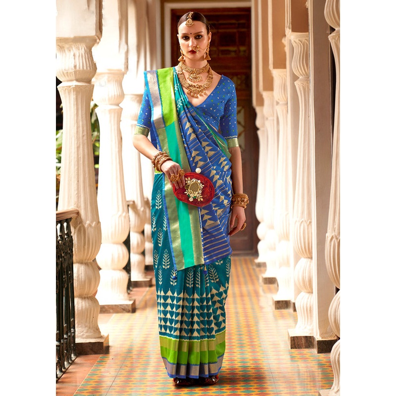 Teal Blue Spun Silk Saree With Blouse Piece - JD986586061