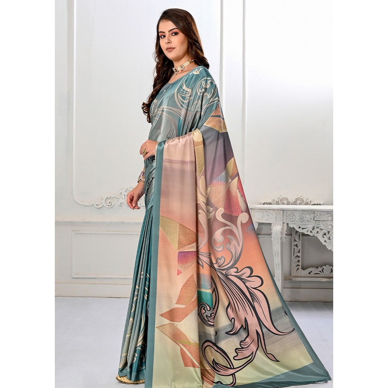 Teal blue Spun Silk Saree With Blouse Piece - JD986586062