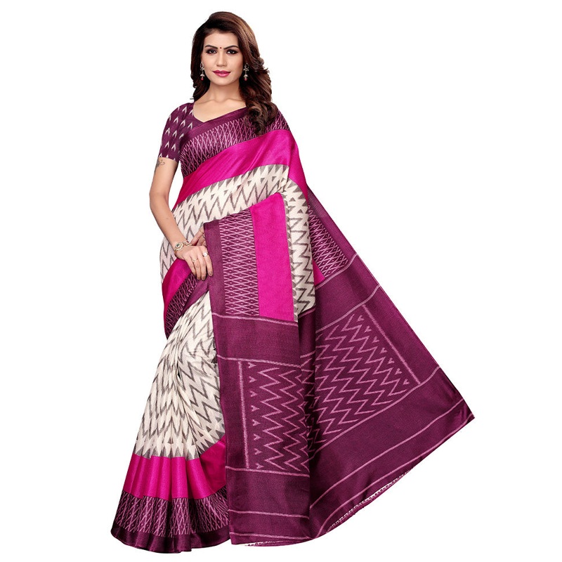 Cream Dupion Silk Saree With Blouse Piece - JD986585906