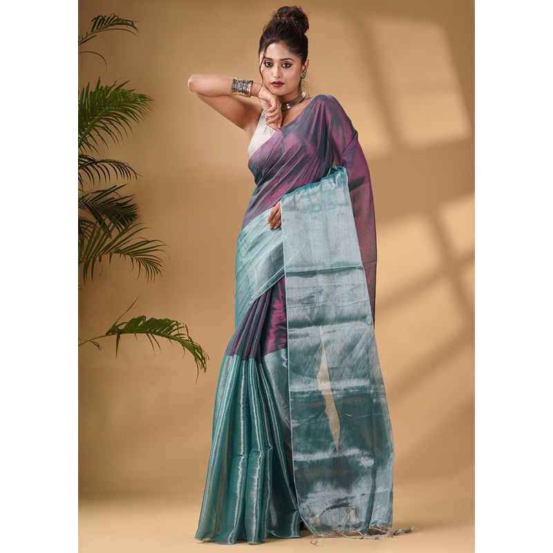 Teal Silk Saree With Blouse Piece - JD986586022