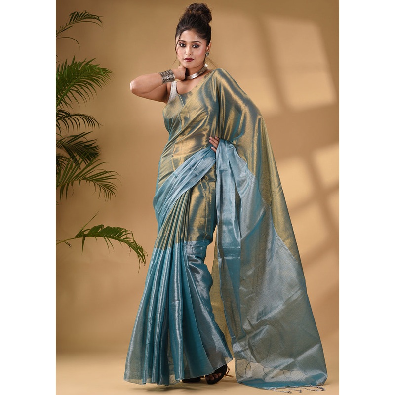Teal Silk Saree With Blouse Piece - JD986586023