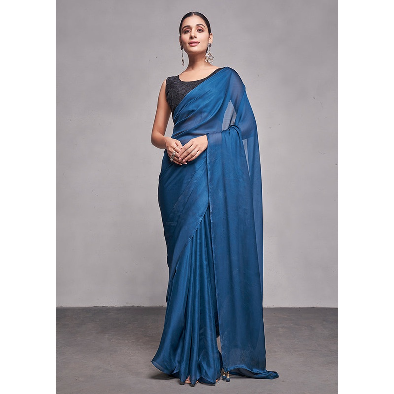 Teal Silk Saree With Blouse Piece - JD986586024