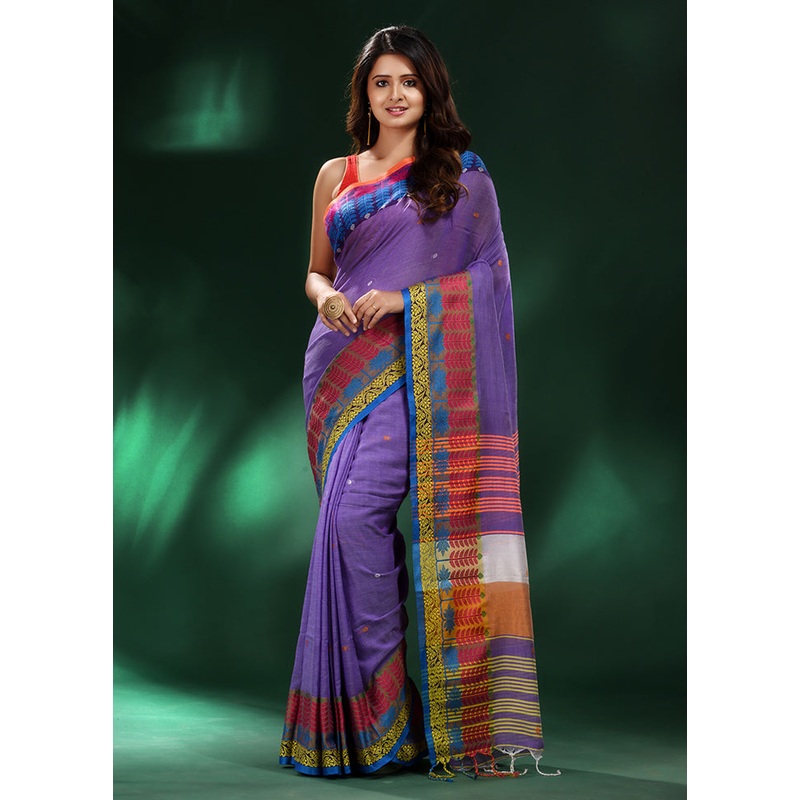 Violet Cotton Saree With Blouse Piece - JD986586007