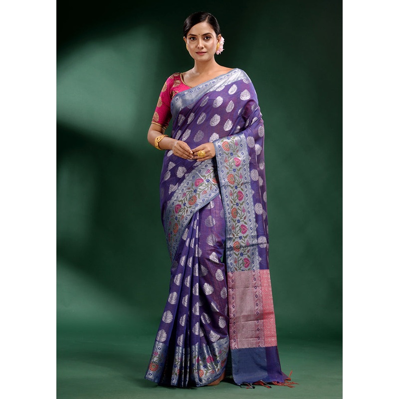 Violet Dupion Silk Saree With Blouse Piece - JD986586005