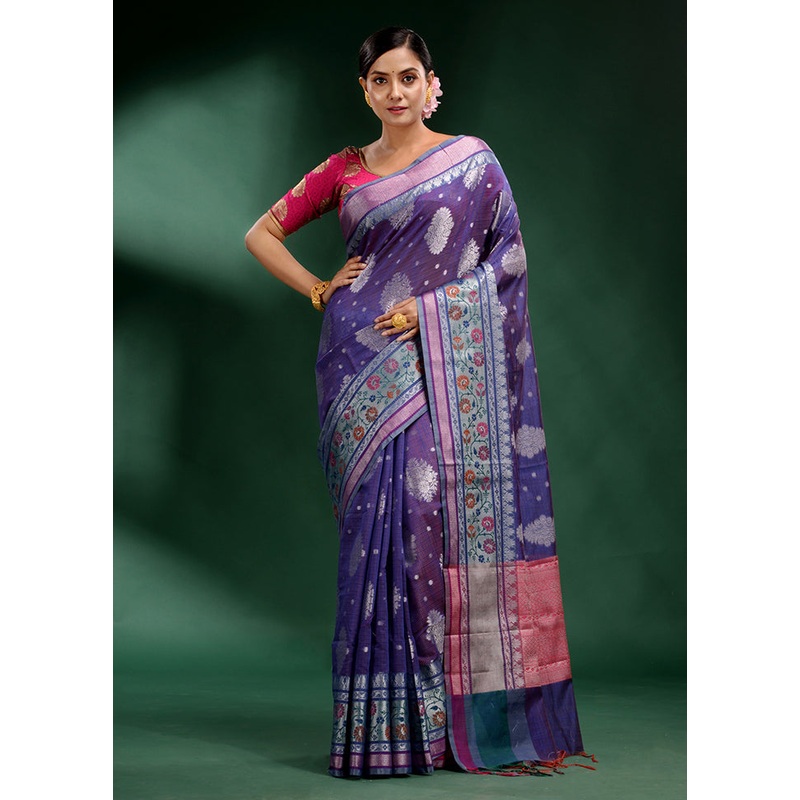 Violet Dupion Silk Saree With Blouse Piece - JD986586006