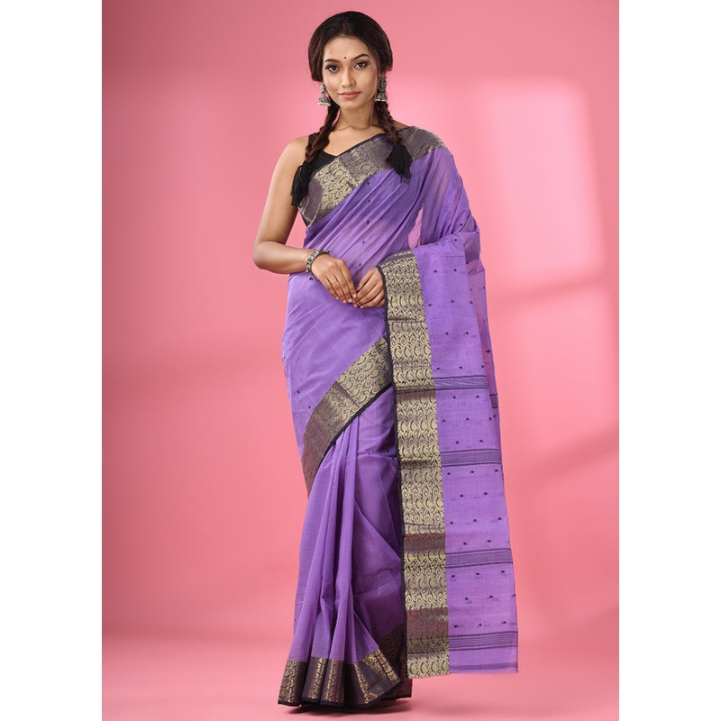 Violet Pure Cotton Saree With Blouse Piece - JD986585995