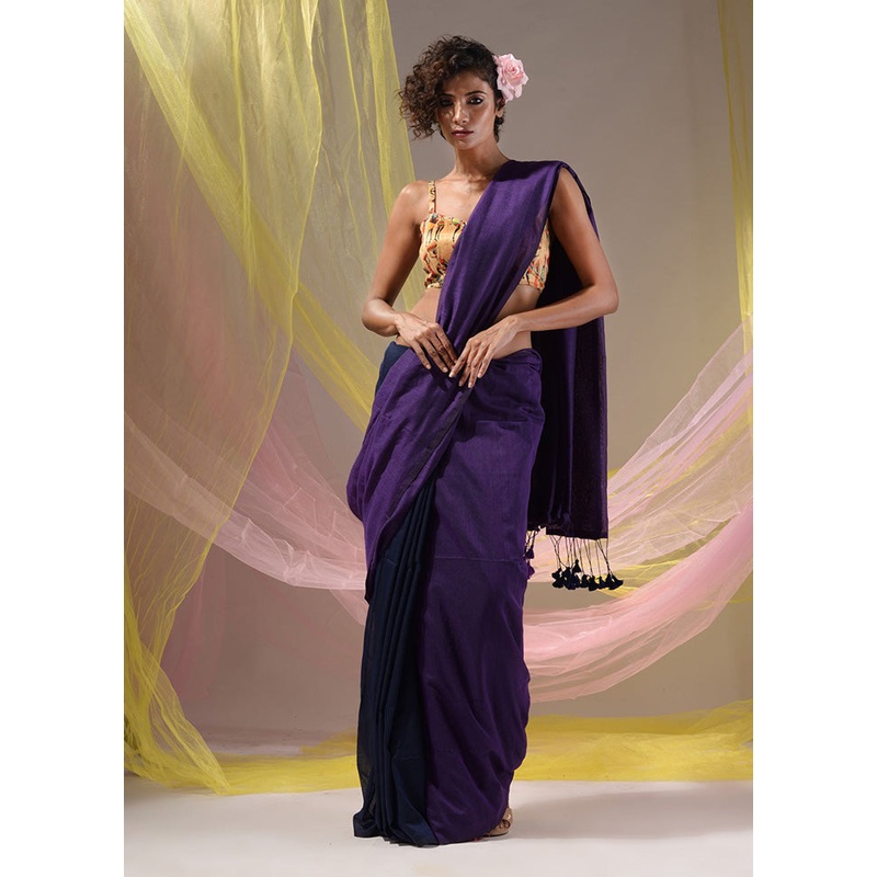 Violet Pure Cotton Saree With Blouse Piece - JD986586001