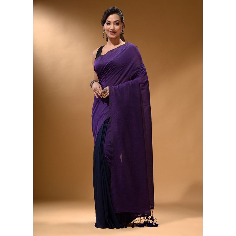 Violet Pure Cotton Saree With Blouse Piece - JD986586003