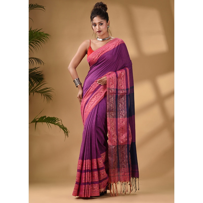 Violet Pure Cotton Saree With Blouse Piece - JD986586004