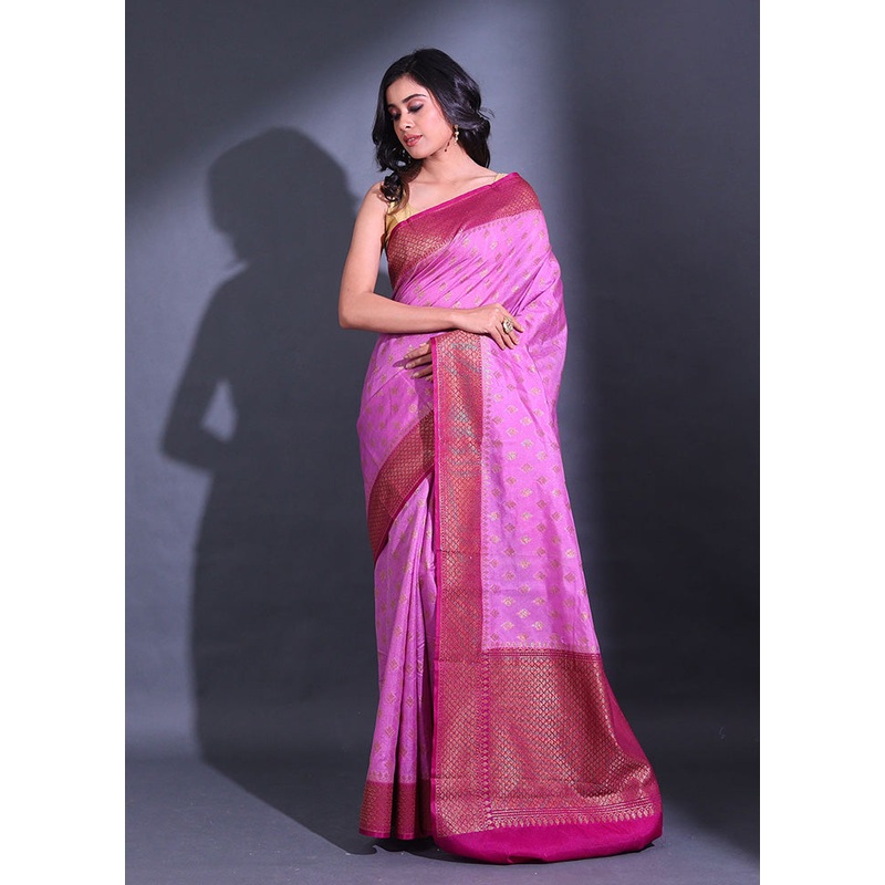 Violet Spun Silk Saree With Blouse Piece - JD986585994