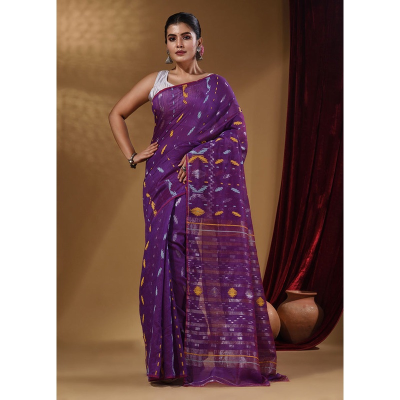 Violet Tant Jamdani Saree With Blouse Piece - JD986585988