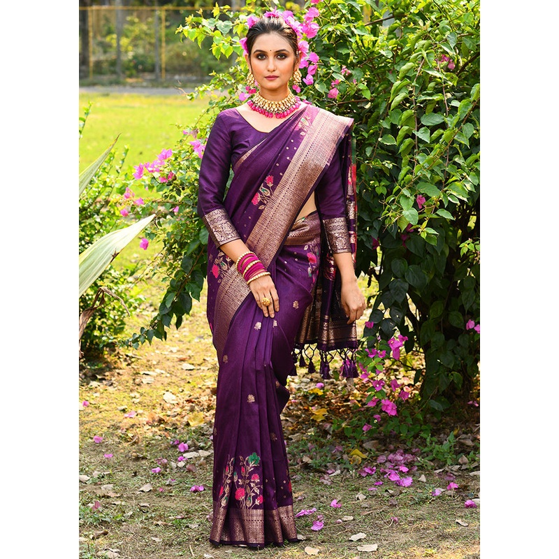 Voilet Dupion Silk Saree With Blouse Piece - JD986585985