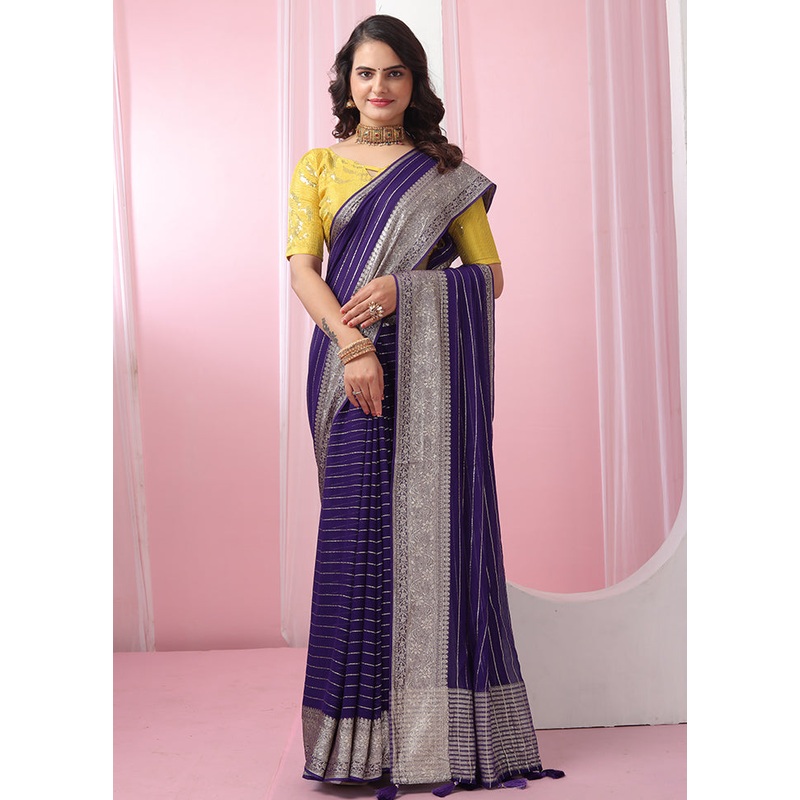Voilet Georgette Saree With Blouse Piece - JD986585984