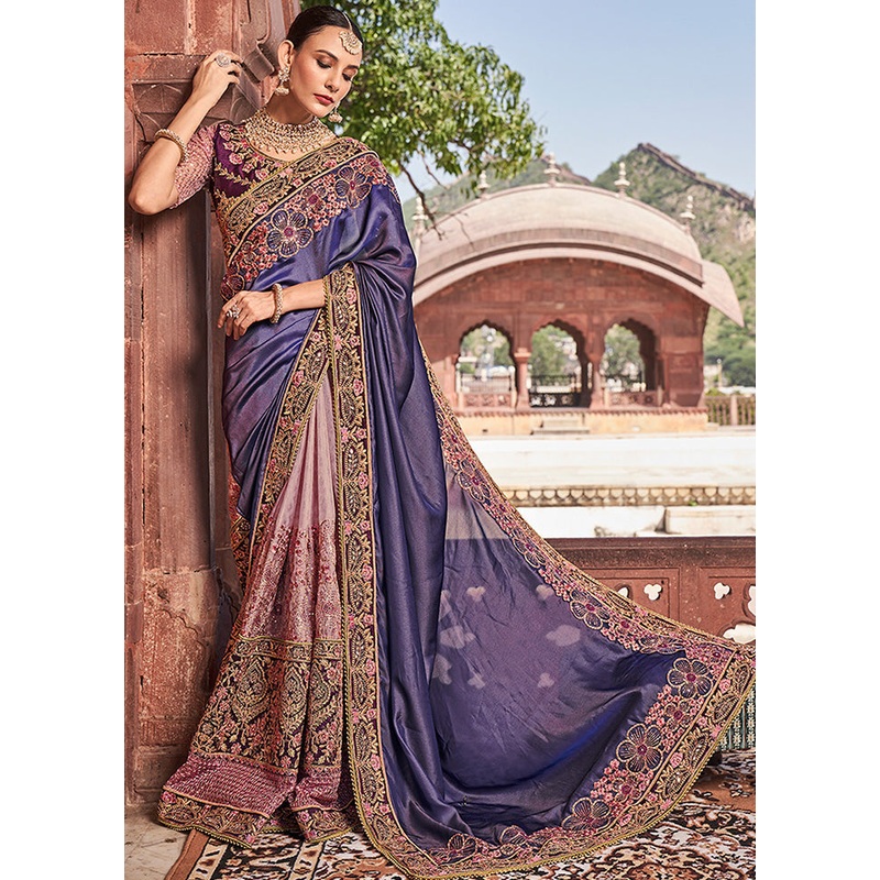 Voilet Silk Saree With Blouse Piece - JD986585983
