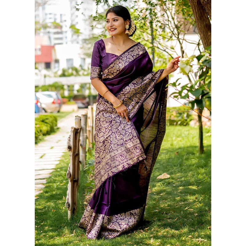 Voilet Spun Silk Saree With Blouse Piece - JD986585982