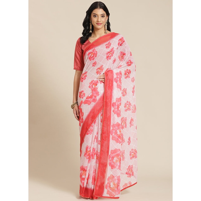 White Georgette Saree With Blouse Piece - JD986585966