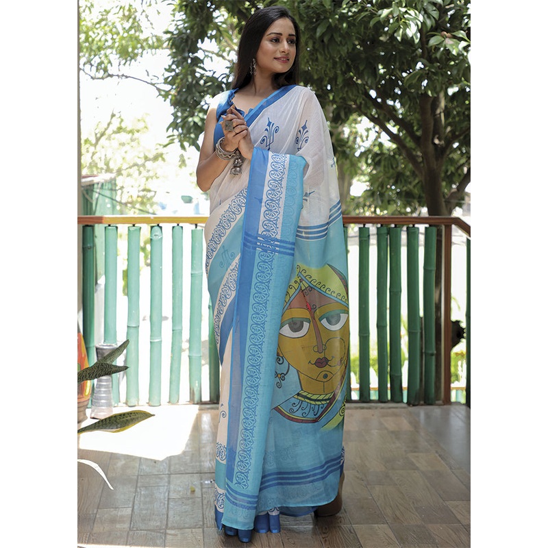White Silk Saree With Blouse Piece - JD986585935