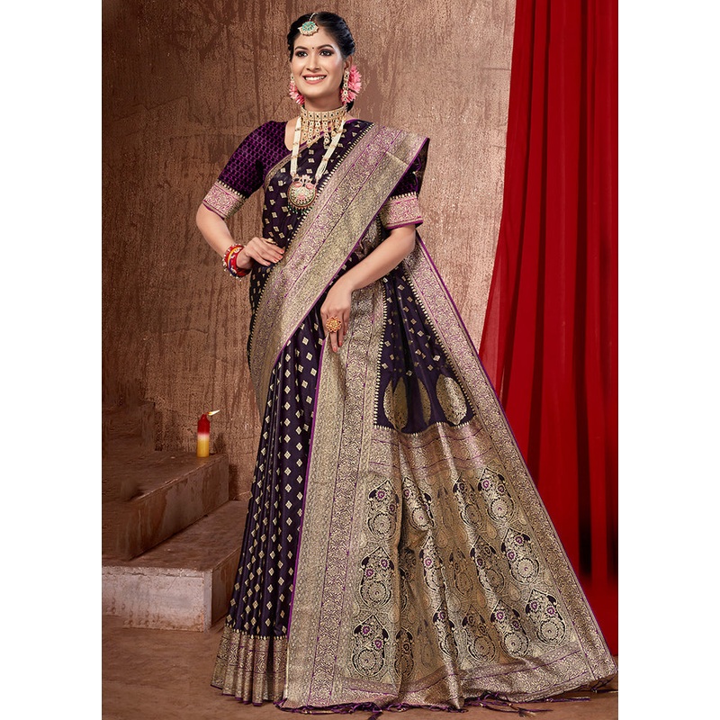 Wine Dupion Silk Saree With Blouse Piece - JD986585907