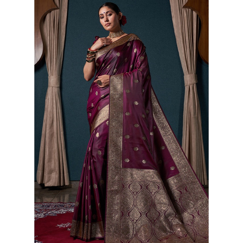 Wine Dupion Silk Saree With Blouse Piece - JD986585908