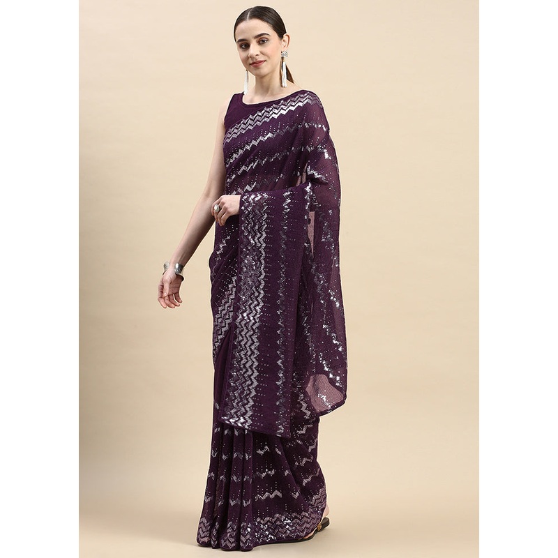 Wine Georgette Saree With Blouse Piece - JD986585893