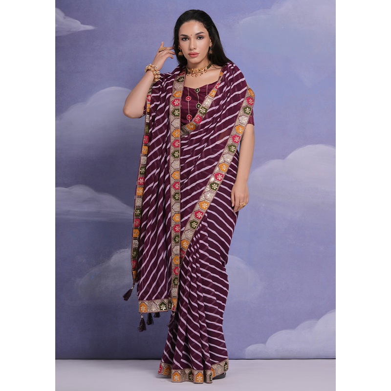 Wine Georgette Saree With Blouse Piece - JD986585897