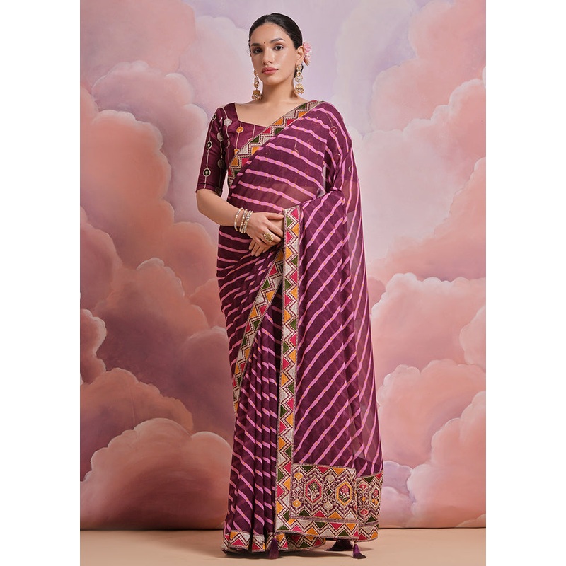 Wine Georgette Saree With Blouse Piece - JD986585898