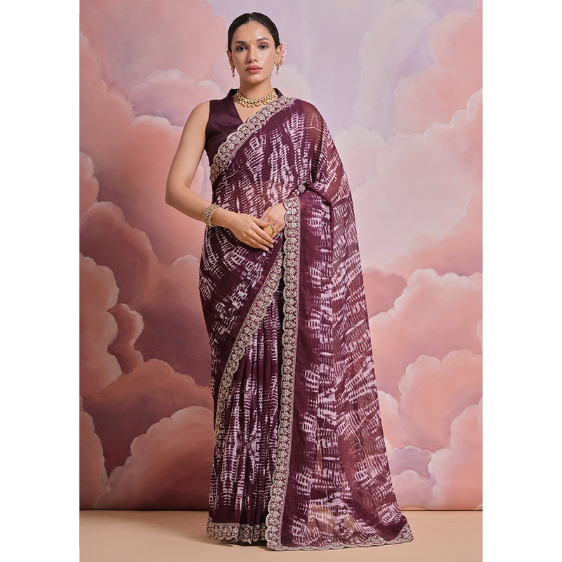 Wine Georgette Saree With Blouse Piece - JD986585899