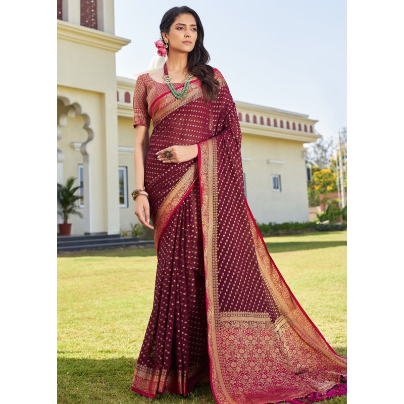 Wine Georgette Saree With Blouse Piece - JD986585904