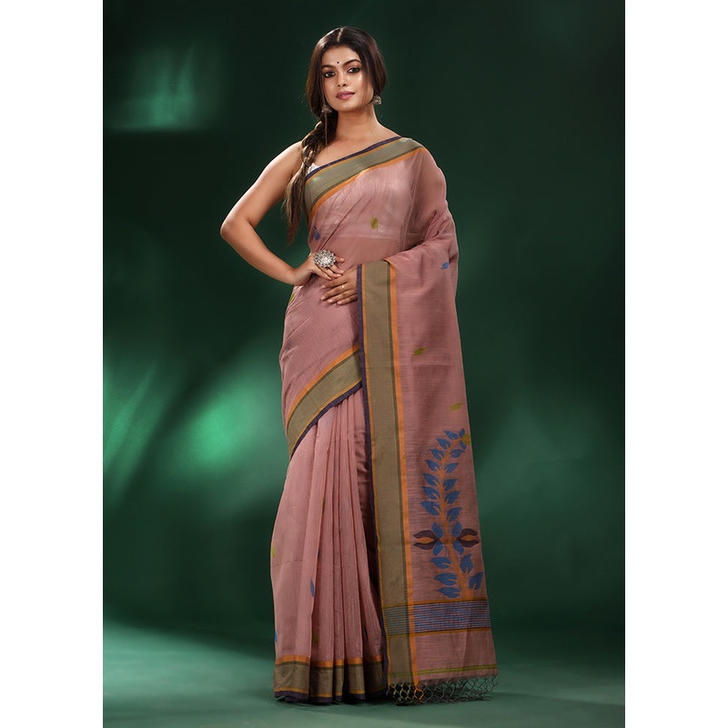 Wine Pure Cotton Saree With Blouse Piece - JD986585892