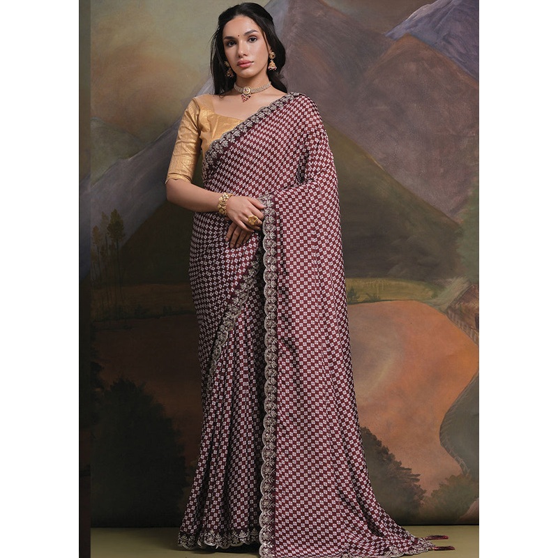 Wine Silk Saree With Blouse Piece - JD986585889