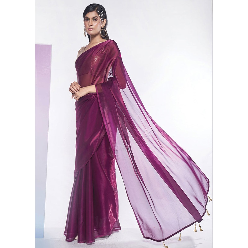 Wine Silk Saree With Blouse Piece - JD986585891