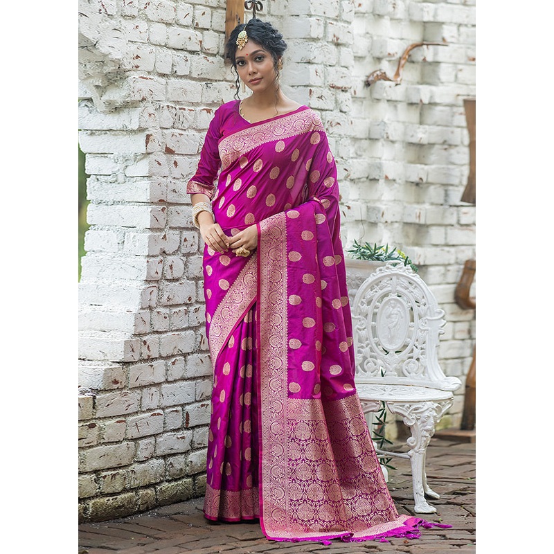 Wine Spun Silk Saree With Blouse Piece - JD986585883