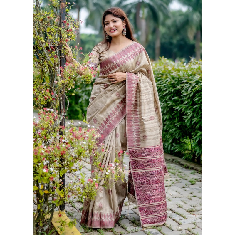 Wine Spun Silk Saree With Blouse Piece - JD986585885