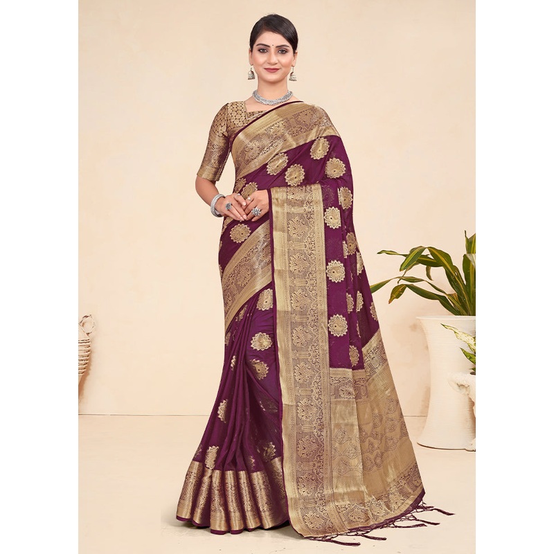 Wine Spun Silk Saree With Blouse Piece - JD986585886