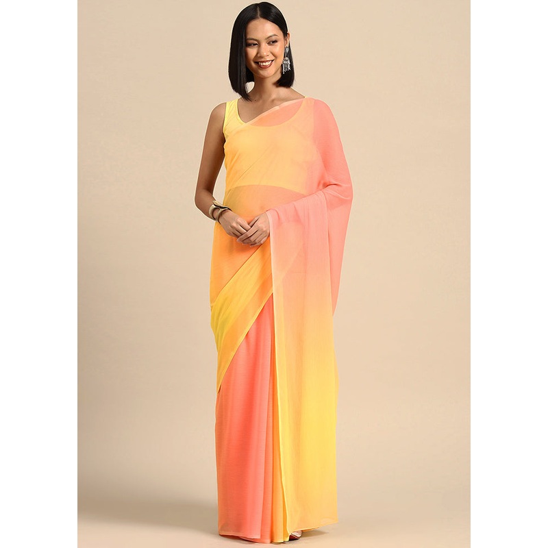 Yellow Chiffon Silk Saree With Blouse Piece - JD986585874